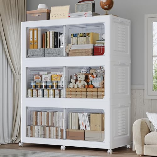 120Gal Stackable Storage Bins with Lid, 480Qt Extra Large Collapsible Storage Box with Wheels, Dividers, Folding Plastic Cabinet Closet Organizers for Home Kitchen Office Dorm, 3Pack White - color: White, size: 40Gal-3Pack
