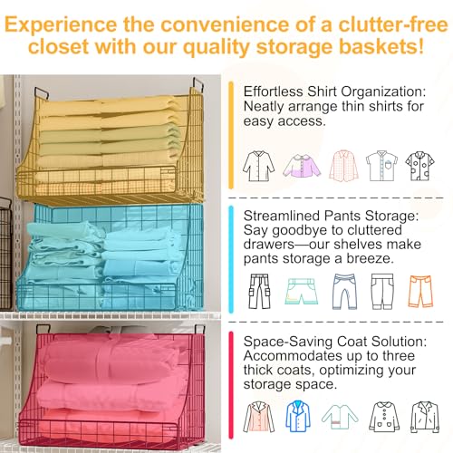 Lyuwanxian 4-Pack Stackable Wire Baskets for Closet Organizers and Storage, Open Storage Bins for Clothes, Toys, and Snacks - Rustic Metal Closet Organizer and Shelves in Black - size: Four-layer stacked basket