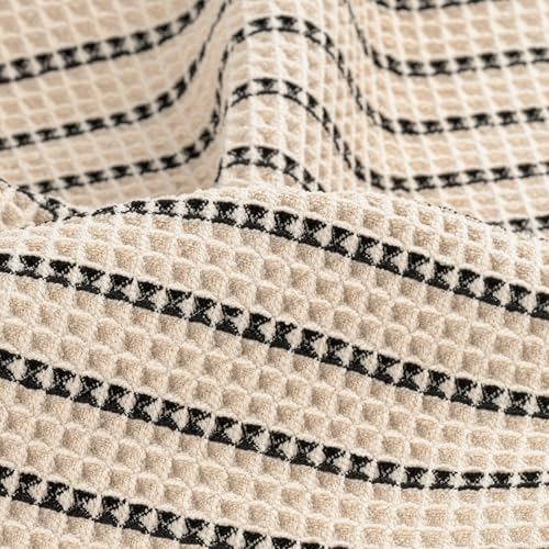 POLYTE 430 GSM Microfiber Quick Dry Lint Free Oversize Bath Towel Set, 6 Piece (Waffle Weave) - color: Light Beige/Black