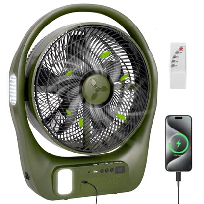 45000mAh Large Battery Operated Camping Fan with 3 Way Lights | 11-inch High Velocity Rechargeable, Cordless Floor Fan with Display, Remote & Timer, Hurricane, Grage, BBQ