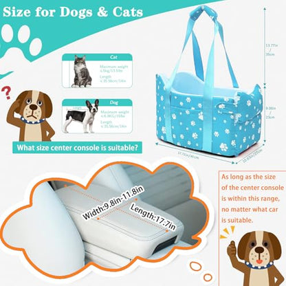 Center Console Dog Car Seat for Small Dogs Under 15lbs,Detachable Washable Booster Pet Car Seat Travel Bed with Storage Pockets and Seat Belt(Blue) - color: Blue