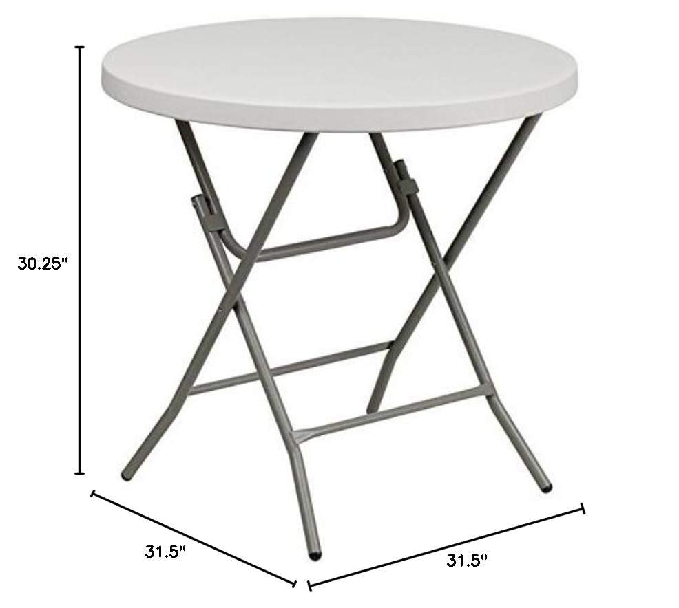 BOWERY HILL Round Folding Table, 31.5 in Diameter, Metal/Plastic, Granite White Finish, Non-Locking Legs, Waterproof and Stain Resistant, Compact Portable Table for RV, Camper, Outdoor Dining