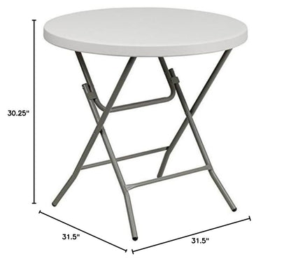 BOWERY HILL Round Folding Table, 31.5 in Diameter, Metal/Plastic, Granite White Finish, Non-Locking Legs, Waterproof and Stain Resistant, Compact Portable Table for RV, Camper, Outdoor Dining
