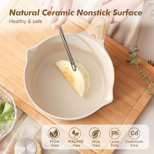 SENSARTE Ceramic Nonstick Sauce Pan with Lid, 1.5 Quart Small Saucepan, Cooking Pot with Stay Cool Handle, Non toxic Kitchen Sauce Pot, Non stick Saucier Pan, Induction Pot, PFOA PTFE PFAS PFOA Free - color: Ceramic Taupe, size: 1.5 Quarts