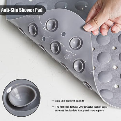 Bathtub and Shower Mats, 28 x 15 Inch Non-Slip Bath Mat, Machine Washable Bath Tub Mat with Suction Cups & Drain Holes for Bathroom, Beige - color: Grey, size: 28" x 15" (Rectangular)