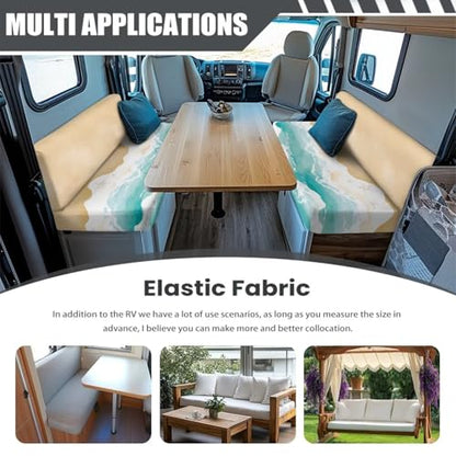 NDISTIN Beach Waves RV Dinette Cushion Covers 2 Sets Comfortable Rv Seat Covers Dinette Booth Cushions Stretchable Rv Bench Seat Covers for Dinette for RV Camper Car Bench Seats - color: Beach Waves
