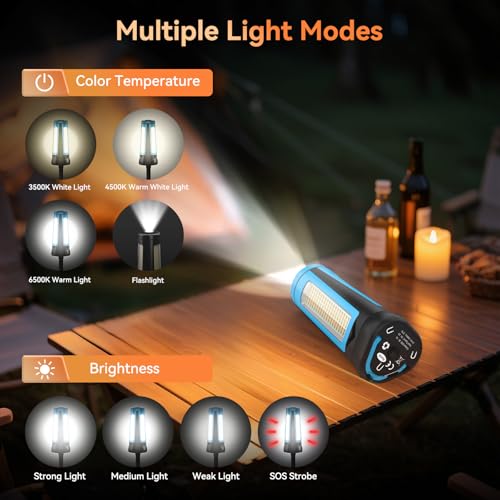 Dimgogo15000mAh Rechargeable Camping Light, Portable LED Work Light | Standing Light with 7ft Max Height, 5500 Lumen 6500/4500/3500K Dimmable Emergency Flashlight , Detachable Tripod, Blue - color: Blue