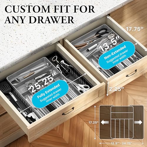 Simple Houseware Expandable Kitchen Drawer Flatware Organizer, Black/Gray - color: Black/Gray