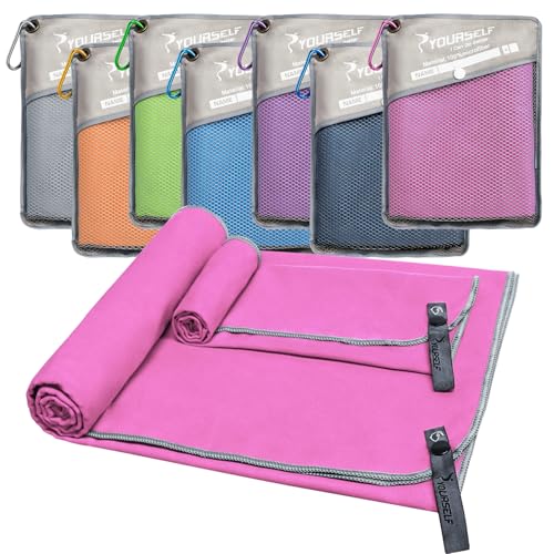Quick Dry Towel 2 Pack, Camping Towels Super Absorbent, Fast Drying Microfiber Travel Towel, Ultra Soft Compact Gym Towel for Swimming Beach Hiking Yoga Travel Sports Backpack (XL:72"x32"+12"x24") - color: Hpink, size: XL:72"x32"+12"x24"