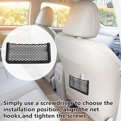 2 PCS Car Net Pocket, ABS Plastic Frame Cargo Net Storage Pockets Phone Nets, Car Mesh Net Pockets with Screws for Auto, RV, Boat, and Camper Storage Nets (9 x 4.3 Inch) - size: 9 x 4.3 Inch
