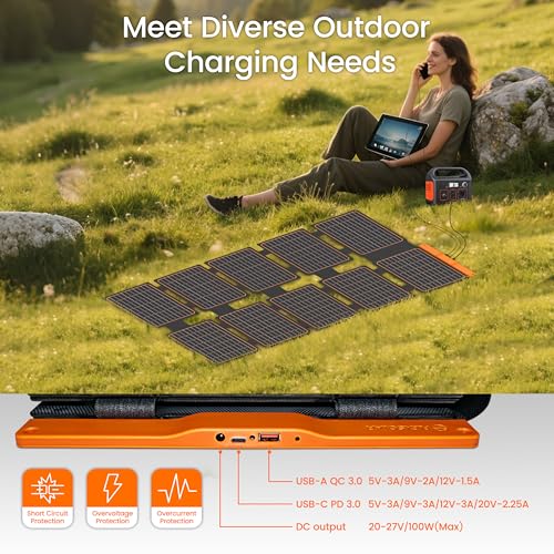 FlexSolar 100W Portable Solar Panels Chargers with PD3.0 USB-C,QC3.0 USB-A and DC Outputs Foldable IP67 Waterproof Power Emergency Camping for Small Power Station Generator,Phones, Power Banks - color: 100W