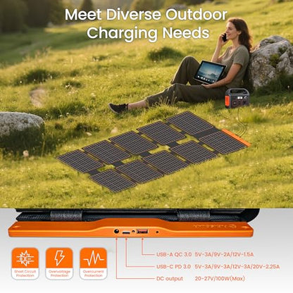 FlexSolar 100W Portable Solar Panels Chargers with PD3.0 USB-C,QC3.0 USB-A and DC Outputs Foldable IP67 Waterproof Power Emergency Camping for Small Power Station Generator,Phones, Power Banks - color: 100W