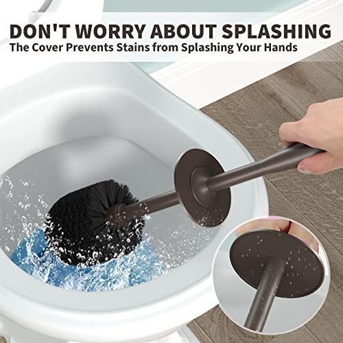 Toilet Brush, Toilet Bowl Brush with Extra Long Handle Durable Bristles Toilet Scrubber and Covered Holder for Toilet Brush Set for Bathroom Cleaning (Brown, 1 Set) - color: Brown