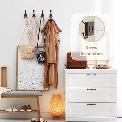 VIS'V Coat Hooks Wall Mount, Wooden Coat Hanger Hooks for Entryway Doorway, Brown, 4 Pcs - color: Brown