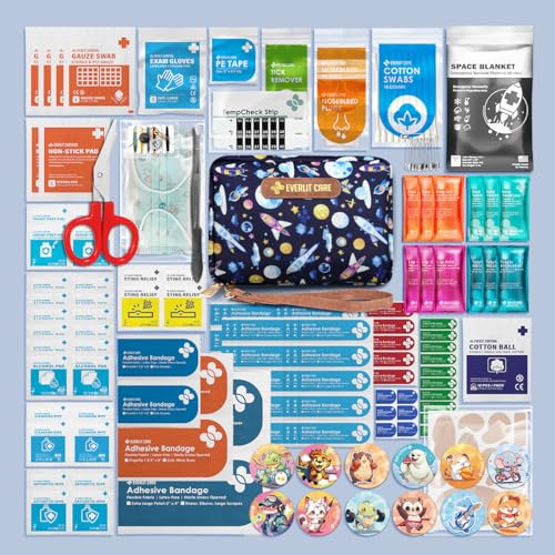 EVERLIT Care Rescue Pack | Family-Friendly First Aid Kit for Kids with 200 Pcs Medical Supplies | Travel-Friendly Compact Storage Bag for Home, Car, Travel, Camping, Adventure (Galaxy) - color: Galaxy