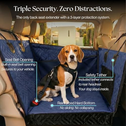 Dog Car Seat Cover with Hard Bottom – Back Seat Extender for Dogs Up to 35 lbs, Waterproof Non-Slip Hammock, Rigid Reinforced Base with Triple Security System, Storage Pockets, fits Cars SUVs Trucks - color: Blue