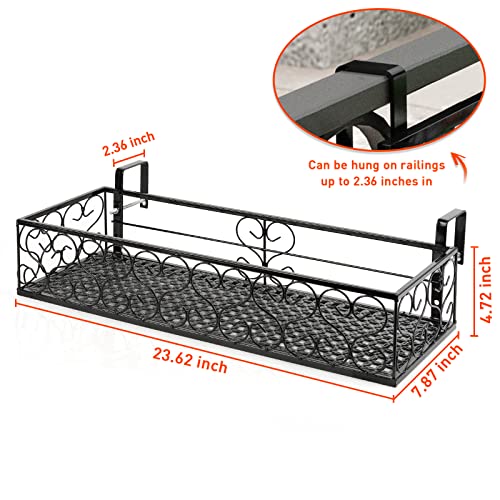 Balcony Flower Pot Stand Rack Patio Railing Shelf Plant Pots Holder Windows decorate (L, Black)