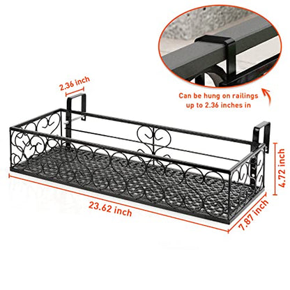 Balcony Flower Pot Stand Rack Patio Railing Shelf Plant Pots Holder Windows decorate (L, Black)