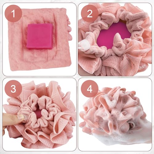 3 Pcs Soap Bar Loofah, 2 in 1 Bar Soap Loofah Pouch Can Hold Soap Effective Exfoliation for Bathing (Khaki + Coffee + Pink) - style: khaki, coffee and pink