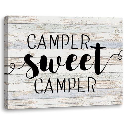 Camper Sweet Camper Canvas Wall Art Prints Artwork Signs Framed for Campsite Porch Wall Decor Home Room RV Decor, 14X11 inch,Camper Camping Lovers Gifts - color: Sweet Camper