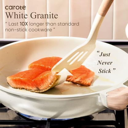 CAROTE 14 Pcs Pots and Pans Set Nonstick,Cookware Set Kitchen Cooking Set with Utensil and Pan Protectors - color: Cream White, size: 14 Piece