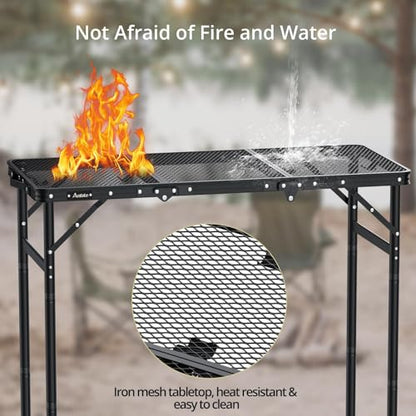 Anbte 3ft Tri-fold Grill Table, 2 Adjustable Heights Max 29.5" Sturdy Metal Grill Table with Storage Bag, Heat-Resistant Tabletop, Portable Handle for Cooking BBQ Outdoor Travel, 35" x 16", Black - size: 35.4“L x 16"W x 29.5H"