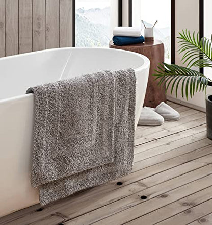 Eddie Bauer - Bathroom Rug, 100% Soft Plush Tufted Cotton Bath Rug, Highly Absorbent, Quick-Dry, and Skid-Resistant Backing (Logan Chrome Grey, 2 Piece) - color: Chrome Grey, style: 2 Piece