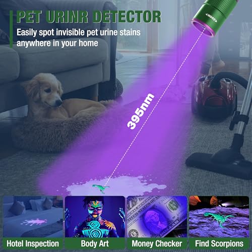 EverBrite Rechargeable Pen Flashlight with UV Light and White Light, 395nm Black Flashlight with Clip, Zoomable 4 Modes with Memory, USB C Cable, for Camping, Emergency, Pet Urine Detection,Green - color: Green