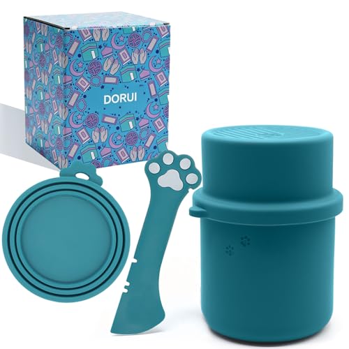 Original Canned Dog Food Storage Container | Wet Food Can Opener Spoon | Silicone Pet Can Lid | BPA Free, Airtight, Dishwasher & Freezer Safe(Dark Blue) - color: Dark Blue