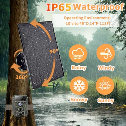 6W Solar Panel for Trail Cameras, 6V/9V/12V Solar Battery Charger Kit Built-in 6000mAh Rechargeable Battery Trail Camera Solar Panel, IP65 Waterproof Hunting Accessories, 5ft Cable