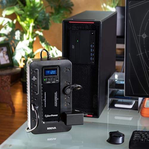 CyberPower EC850LCD Ecologic UPS Battery Backup and Surge Protector, 850VA/510W, 12 Outlets, ECO Mode, Compact, UL Certified - style: 850VA LCD