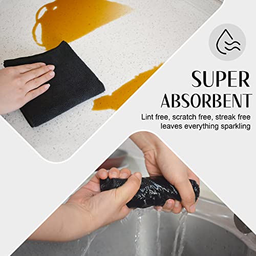 SINLAND Microfiber Cleaning Cloth Absorbent Dish Cloth Kitchen No Streak Dish Rags Glass Cleaning Cloths 12inchx12inch 12 Pack Black - color: Black