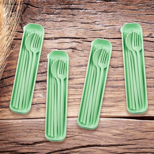 ELANE 4 Sets Reusable Travel Utensils Set with Case,Camping Cutlery Set Reusable Cutlery Set with Case,Utensil Sets for Lunch Picnic Daily Use Outdoor (lightgreen) - color: lightgreen