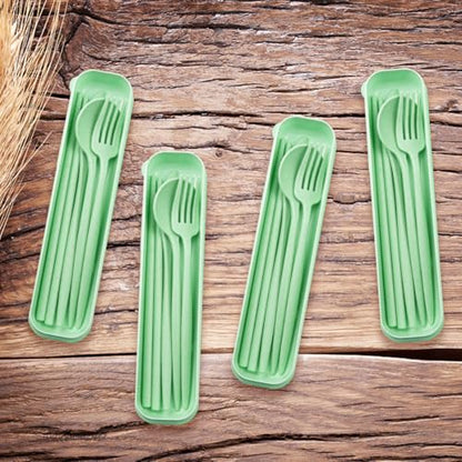 ELANE 4 Sets Reusable Travel Utensils Set with Case,Camping Cutlery Set Reusable Cutlery Set with Case,Utensil Sets for Lunch Picnic Daily Use Outdoor (lightgreen) - color: lightgreen