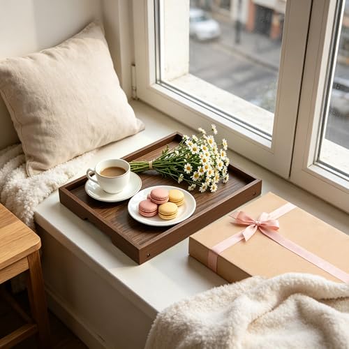 Large Breakfast Tray with Folding Legs Set of 2, 16.9" x 12.2" Bamboo Bed Tray Table with Ergonomic Wave Handles, Foldable TV Dinner Tray for Bed Couch Sofa, Breakfast, Laptop, Coffee, Walnut - color: Walnut, size: Large