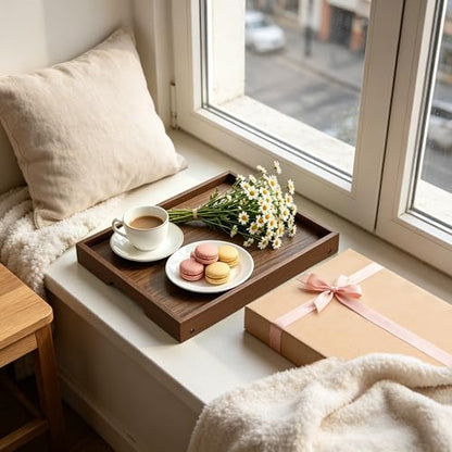 Breakfast Tray with Folding Legs Set of 2, Bamboo Bed Tray Table 15.7" Foldable TV Dinner Tray with Ergonomic Wave Handles for Bed Couch Sofa, Breakfast, Snacks, Coffee, Walnut - color: Walnut, size: Medium