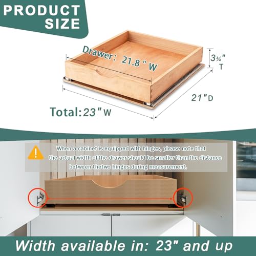 Pull Out Drawers for Kitchen Cabinets, Fully Assembled Wood Cabinet Pull Out Drawer, Pull Out Cabinet Organizer, Fast and Easy DIY Installation, 23”W x 21”D - size: 23”W x 21”D
