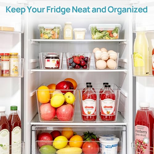 Vtopmart 8 Pack Clear Plastic Storage Bins Set, 4 Large and 4 Small Pantry Organizers and Storage Bins with Handle, Storage Containers for Pantry, Kitchen, Fridge, Cabinet Organization - size: 4 Large + 4 Small