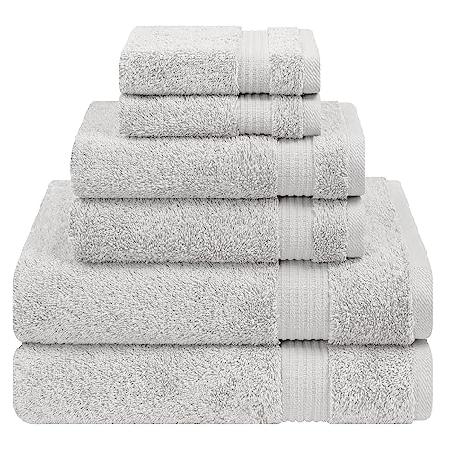 Cotton Paradise Towel Set of 6, 2 Bath Towels, 2 Hand Towels and 2 Washcloths Towels for Bathroom Sets, Platinium Grey - color: Silver Grey