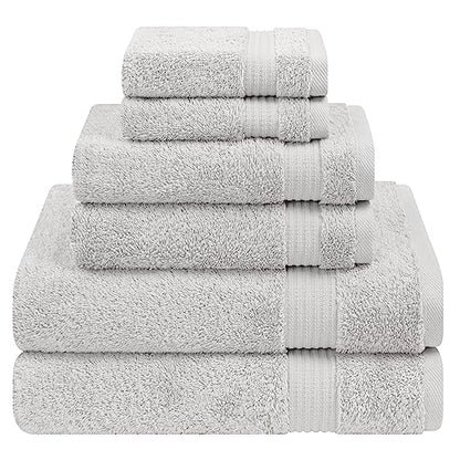Cotton Paradise Towel Set of 6, 2 Bath Towels, 2 Hand Towels and 2 Washcloths Towels for Bathroom Sets, Platinium Grey - color: Silver Grey