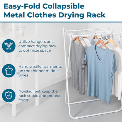 Honey-Can-Do Easy-Fold Collapsible Clothes Drying Rack, Sturdy Metal Laundry Rack Holds 40 lbs, Space-Saving Foldable Towel Rack for Indoor Outdoor Use, Non-Skid Feet, White - style: A-Frame
