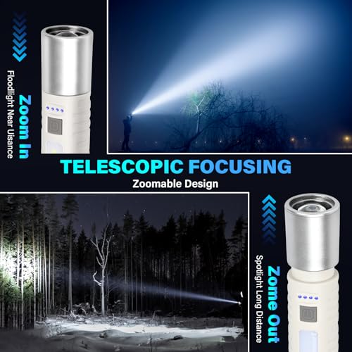 Small Rechargeable LED Flashlight, 500LM Ultra-Lightweight Handheld Light with COB Side Light, Zoomable, 4 Modes, USB-C, Perfect for Camping, Power Outage, Home Emergency