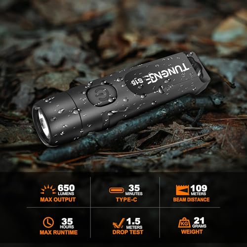 Rechargeable Keychain Flashlights, 650 High Lumens EDC Pocket Flashlights, Mini Flashlight Be Used for Camping Outdoors Emergency（Black） - color: Black