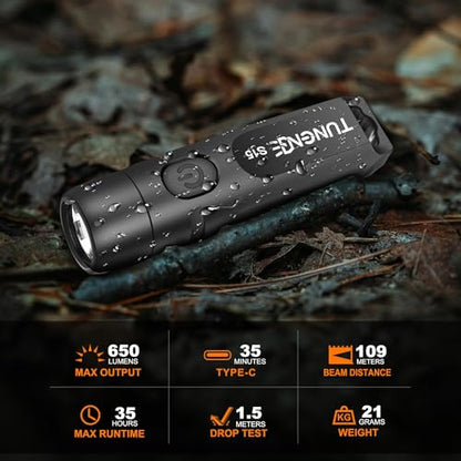 Rechargeable Keychain Flashlights, 650 High Lumens EDC Pocket Flashlights, Mini Flashlight Be Used for Camping Outdoors Emergency（Black） - color: Black