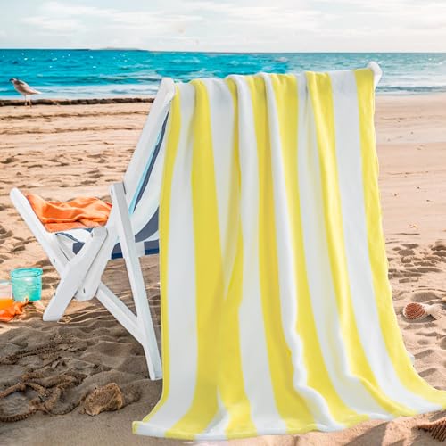 Touchat 4 Pack Cabana Stripe 250GSM Polyester Lightweight Quick-Dry Beach Towel & Blanket Combo- 30'' x 60'' Compact Travel Towel for Pool, Camping, Gym, Yoga | Ultra-Portable, Multi-Functional，Yellow - color: Yellow 4pack