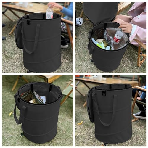 Pop up Camping Trash can with lid, 2-Pack Collapsible 24 Gallons Trash can with Sorting Clips, Garden Garbage Bag with Lid, Lawn and Leaf Bags - Reusable Yard Waste Bags (2Pcs-Black) - color: 2-Black