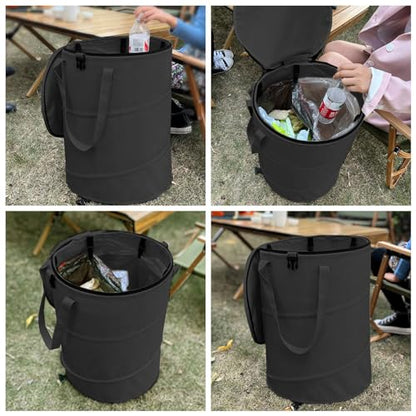 Pop up Camping Trash can with lid, 2-Pack Collapsible 24 Gallons Trash can with Sorting Clips, Garden Garbage Bag with Lid, Lawn and Leaf Bags - Reusable Yard Waste Bags (2Pcs-Black) - color: 2-Black