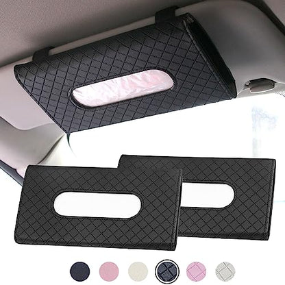 Car Sun Visor Tissue Holder, 2 Pack Vehicle Napkin Box, Premium PU Leather, Car Mask Holder for Sun Visor Vehicle, with Tissue Refill, Black - color: 2pack-black