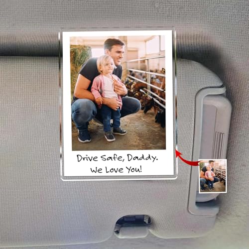 IZI POD Personalized Sun Visor Picture Clip, Custom Photo Car Visor Clip for Dad, Mom, Husband, Girlfriend, Drive Safe Car Accessories, Customized Drive Safe Picture Frame Gift - color: Design 1