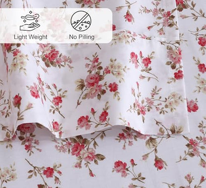 RUVANTI 100% Cotton Percale Sheets Twin XL Size, Bouquet | Crisp Cooling, Deep Pocket 16", Soft Breathable & Durable, Hotel-Style, 3 Piece Set - color: Bouquet, size: Twin XL
